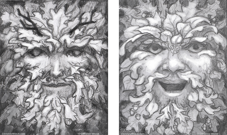 Autumn Green Man Process – Christine Mitzuk Art